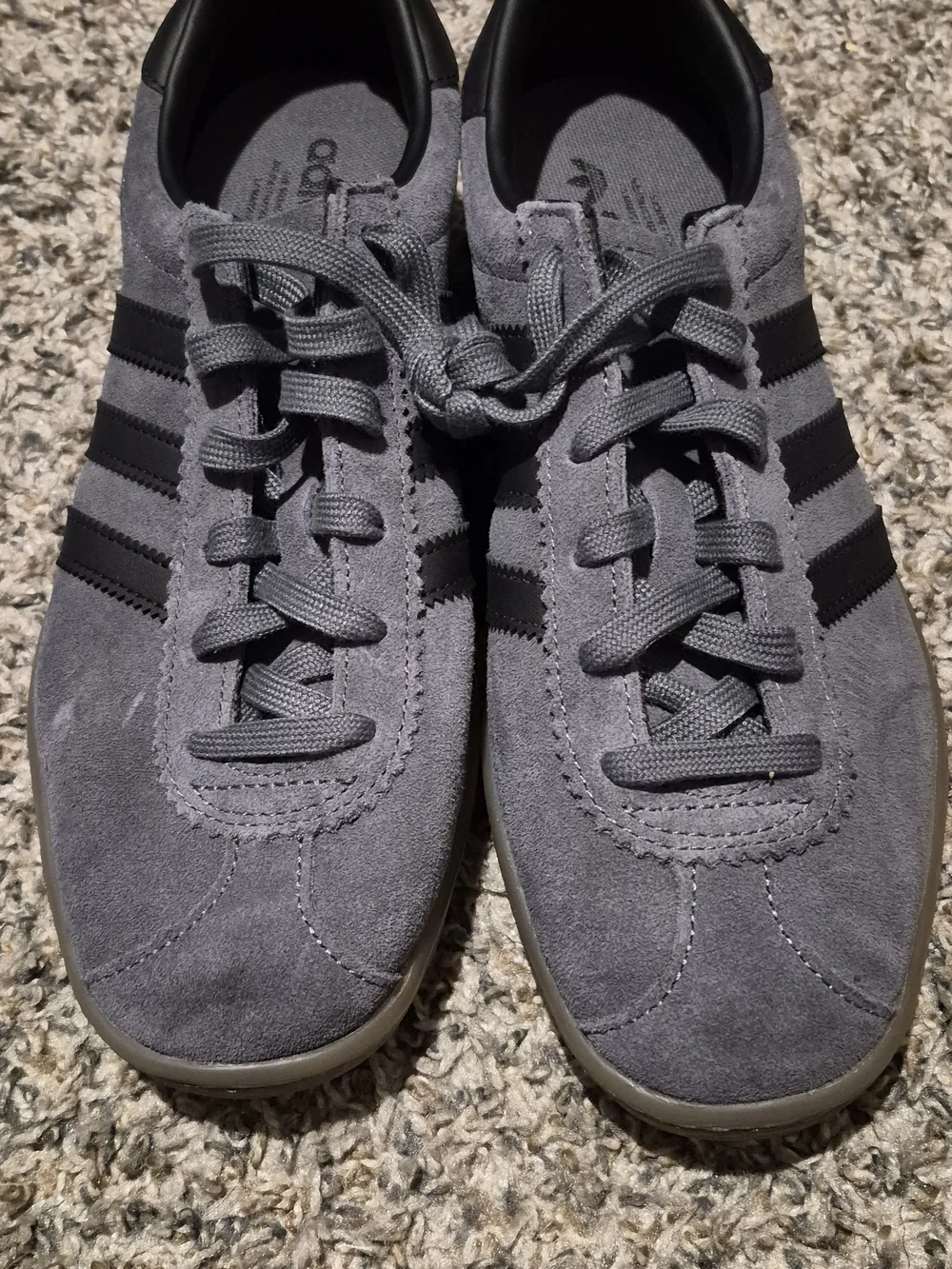 adidas Men’s Gray Suede Sneakers with Black Stripes